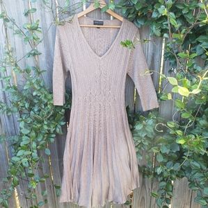 Brown sweater fit & flare dress w/ pleated skirt